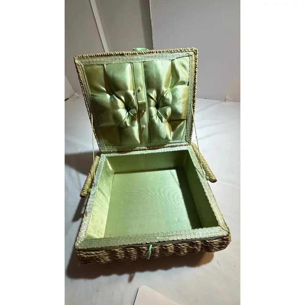 Vintage Woven Sewing Basket with Satin Lining